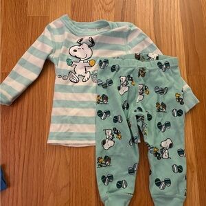 Hanna Andersson Snoopy Easter Pajama Set - Mint and White